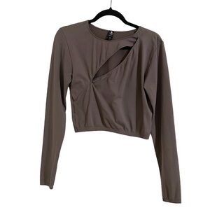 Velocity Cropped Long Sleeve Workout Athletic Top Dusty Purple Cutout Size L